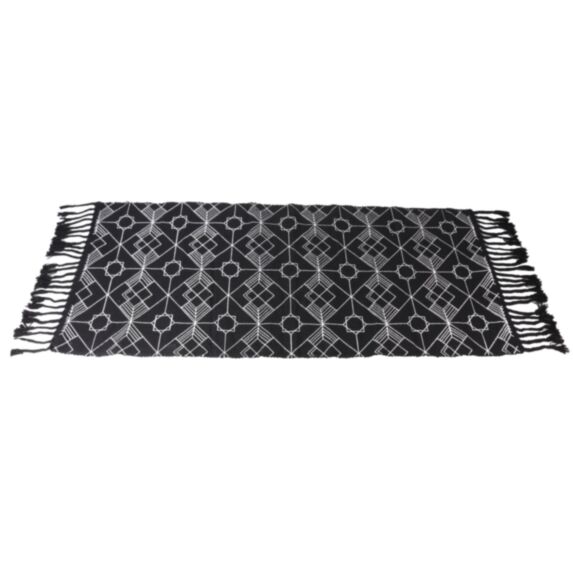 Tapis déco polycoton 60 x 130 cm imprimé blanc à franges