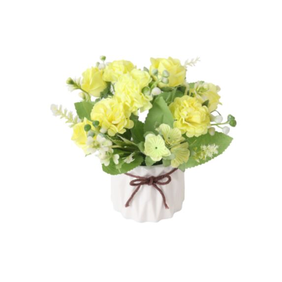 Composition fleurs artificielles H17 cm, pot céramique Ø8 cm