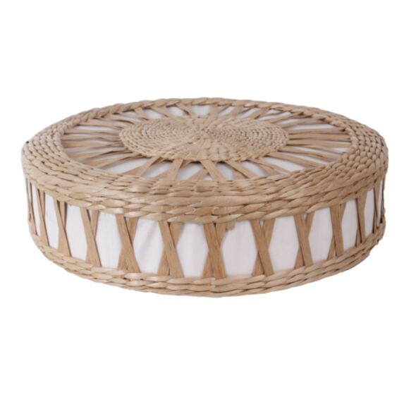 Pouf déco tissé jonc de mer/base MDF Ø40 x H10 cm