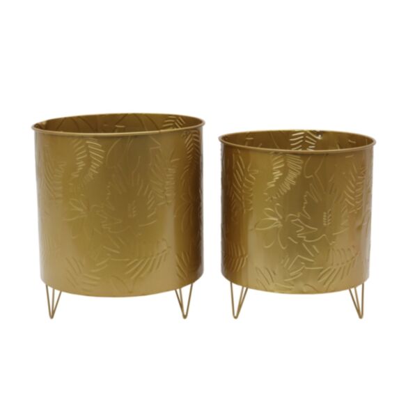 Lot de 2 cache-pots métal sur pieds doré