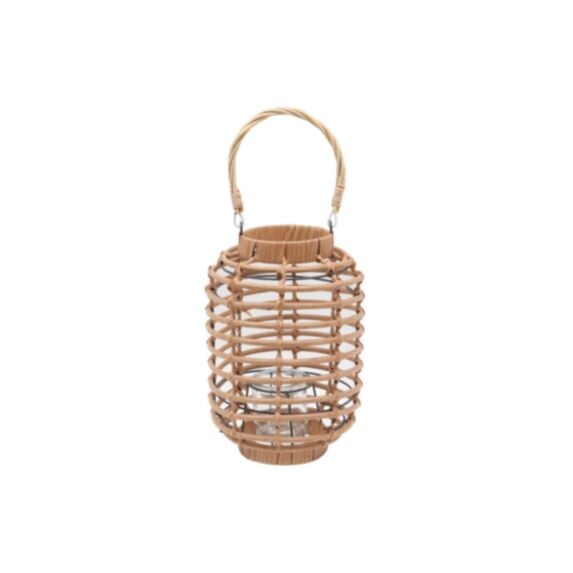 Lanterne déco en rattan tressé synthétique Ø20 x H30 cm naturel