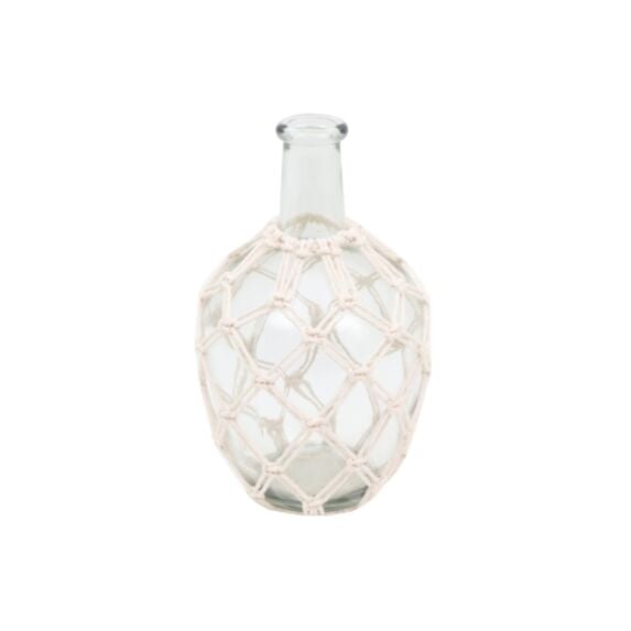 Bouteille déco en verre tressé/cordage serré Ø16 x H26 cm