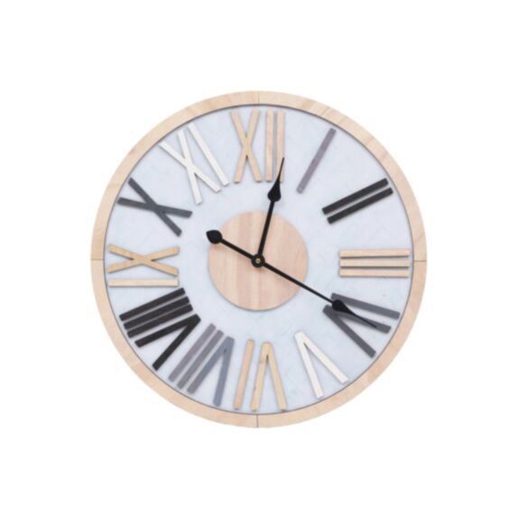 Horloge déco métal/bois MDF Ø60 cm bleu/blanc