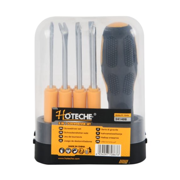 Jeu de tournevis 8-en-1 plastique avec arrache-clous et pointe carrée - HOTECHE