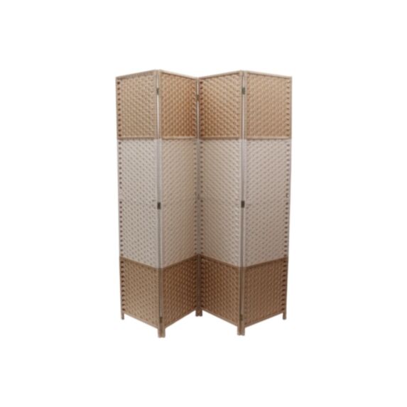 Paravent décoratif 4 panneaux 180x180cm tressé beige