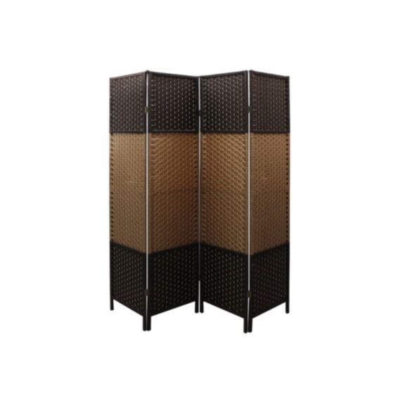 Paravent décoratif 4 panneaux 180x180cm tressé noir