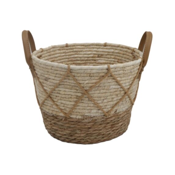 Corbeille décorative à anses tressés jonc de mer Ø26cmxH20cm