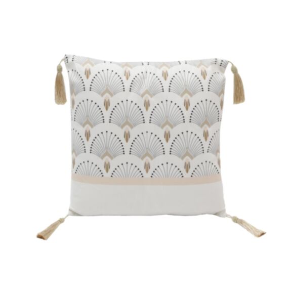 Coussin décoratif 40x40cm + pompoms effet velours blanc/or
