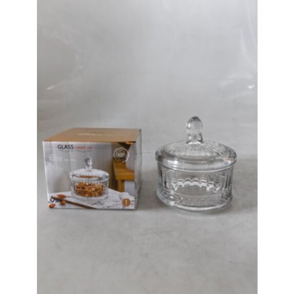 Pot en verre strié avec couvercle 450ml Ø12 x H14 cm transparent 
