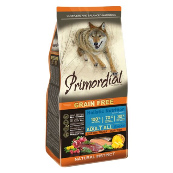 Croquettes chien Adulte canard et truite 12 kg - PRIMORDIAL