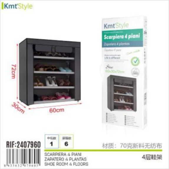 Armoire à chaussures d'appoint 4 niveaux 60 x 30 x 72 cm