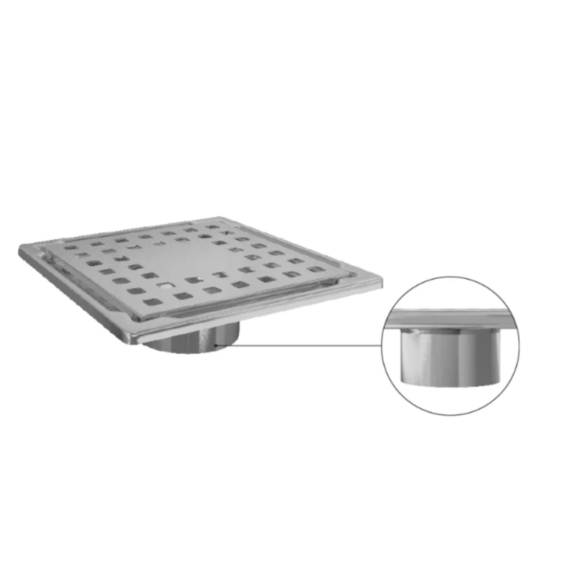 Siphon de sol inox  sortie inférieure 10 x 10 cm 