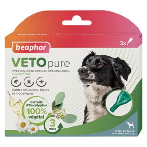 Pipette Vetopure naturel insectifuge eucalyptus chien taille M x3 - BEAPHAR