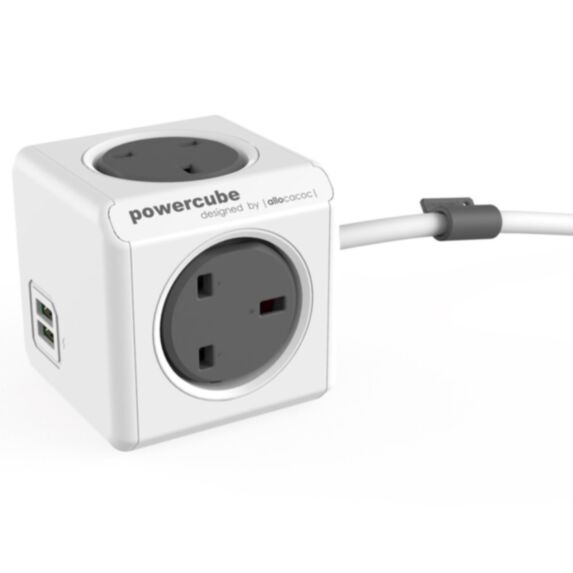 Bloc multiprises + ports USB avec support de fixation gris - POWERCUBE