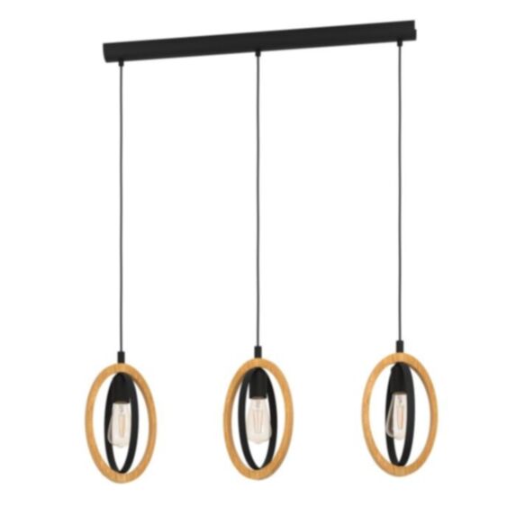 Suspension Basildon 78 x 16 x 110 cm noir/bois E27x3 - EGLO