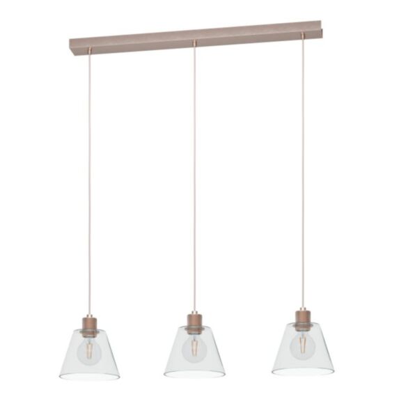 Suspension triple Copley 90 x 20 x 110 cm E27x3 verre transparent - EGLO
