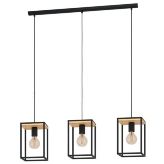 Suspension Libertad 88 x 18 cm 3 x E27 40W bois/acier noir - EGLO