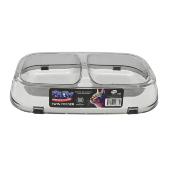 Gamelle pour chat plastique 24,5x13,5x5cm transparent 2 compartiments - UNCLE BILLS