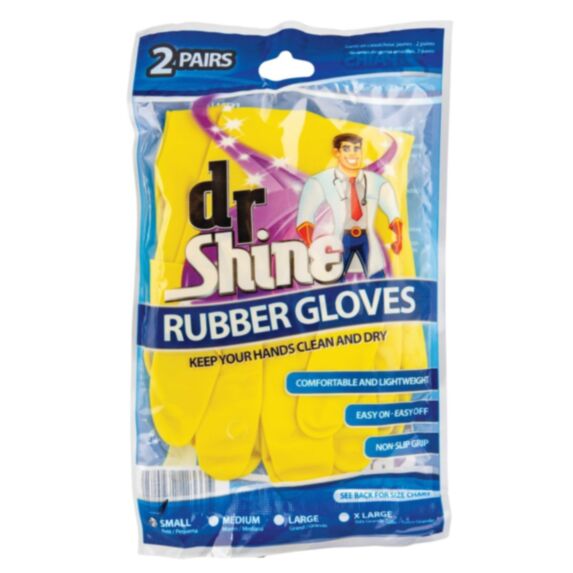 Gants ménagers Dr Shine latex jaune 2 paires poignet - UNCLE BILLS