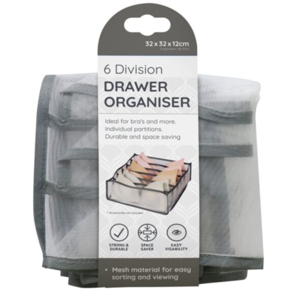 Organisateur de tiroir 6 compartiments 32x32x12cm gris - UNCLE BILLS