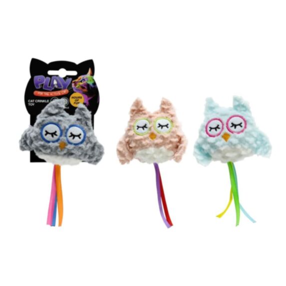 Chouette froissée avec ruban pour chat 10cm 3 modèles assortis - UNCLE BILLS