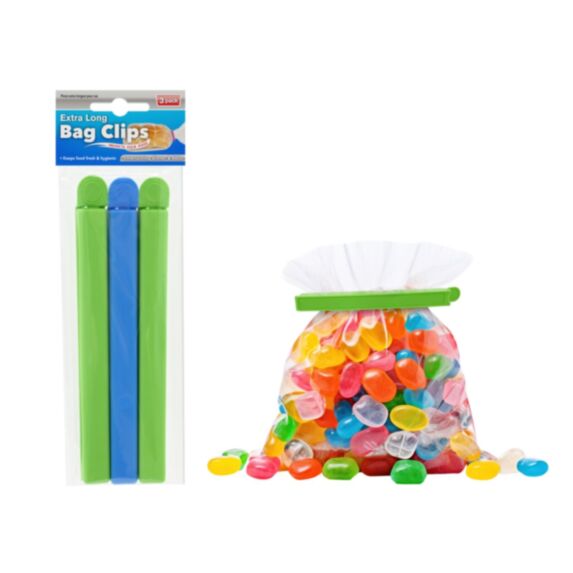 Lot de 3 pinces à sac extra longues 21x2x2cm multicolore - UNCLE BILLS