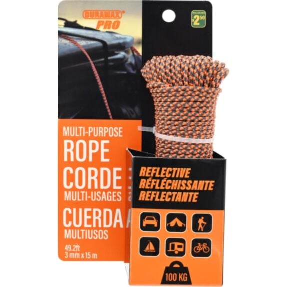 Corde réfléchissante multi-usages 3mmx15m orange - UNCLE BILLS