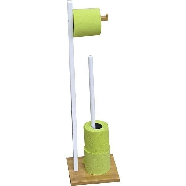 Dérouleur papier toilette WC avec réserve en bois blanc et bambou