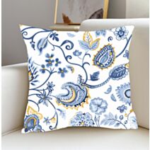 Coussin imprimé Vintage 40x40cm bleu jaune - MAISON BONHEUR