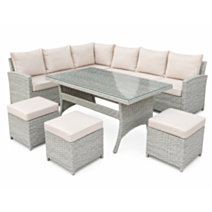 Salon de jardin modulable 8 places avec table en verre trempé 139x78,5x70 cm gris