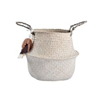 Panière avec anses et feuille en macramé Ø27 x H33 cm 