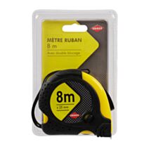 Mètre ruban 8m x 25mm boîtier bi-matière avec double blocage noir/jaune