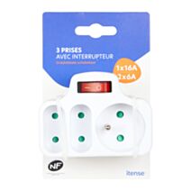 Fiche triple 1x16A +2x6A avec interrupteur blanc - COGEX