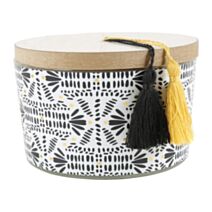 Bougie Sokya 3 mèches verre pot motif noir/jaune Ø10,5cm - OSTARIA