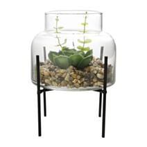 Plante artificielle pot à pieds Ø12xH15cm verre/métal - OSTARIA