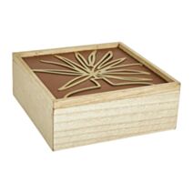 Boîte déco à fleur 18 x 18 x 7 cm bois/métal doré - OSTARIA