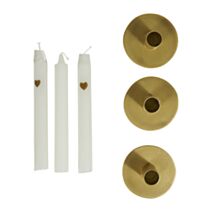 Set bougies + bougeoirs Cire Doré H,22x7,7cm Blanc - OSTARIA