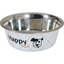 Ecuelle inox Happy diamètre 25 cm pour chiens 2,65 L Blanc