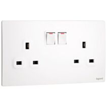 Prise de courant 2G 13A avec interrupteur et 2 ports USB Mallia blanc - LEGRAND