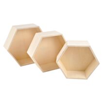 Set de 3 étagères gigognes hexagonales 24x27x30,5cm bois naturel à décorer - HOMEA