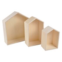 Set de 3 étagères gigognes maison bois naturel 22x30,3x34,5cm à décorer - HOMEA