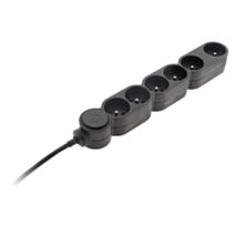 Multiprise 6 prises Home 16a 2P+T + interrupteur noir cable ho5vvf 3g1 1,5m avec fiche extraplate - INOTECH