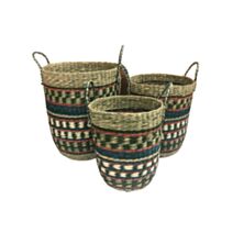 Panier tressé jonc de mer bleu/vert Ø24/17 x H30/39cm - KB8