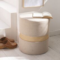 Pouf Ø35 x 40 cm cannage/tissu beige - LA FACTORY