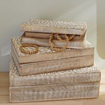 Set de 3 boîtes rectangles Mango Wood en bois manguier sculpté beige - LA FACTORY