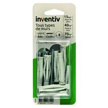 8 Chevilles Tous Matériaux Ø8x50mm + Vis TF Ø4,5x60mm - INVENTIV