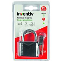 Cadenas aluminium gaine 50mm noir 2 clés - INVENTIV