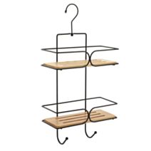 Serviteur fil métal 2 étagères bambou noir 25x11x50cm - TENDANCE