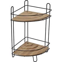 Etagère d'angle fil métal/bambou 2 niveaux noir