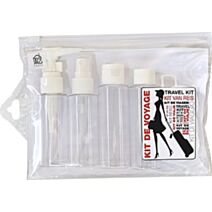 Trousse de voyage PVC et 6 contenants vides transparent/blanc - TENDANCE